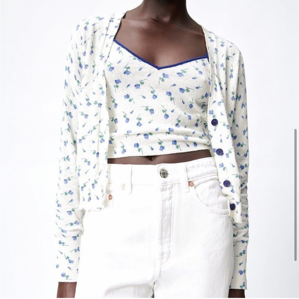 Zara Floral Knit Crop Tank Top